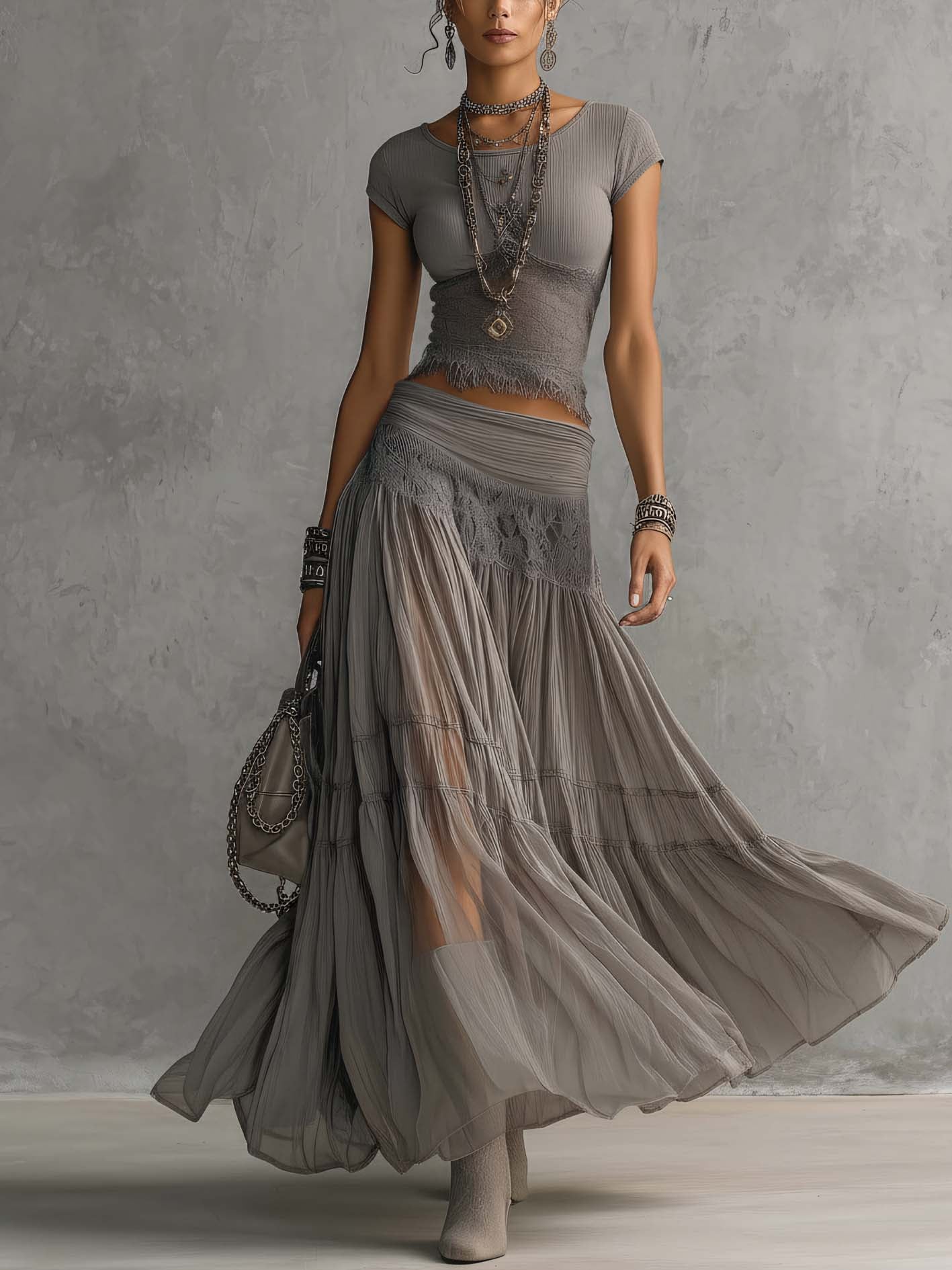 Caroline | Pleated Maxi Skirt Set