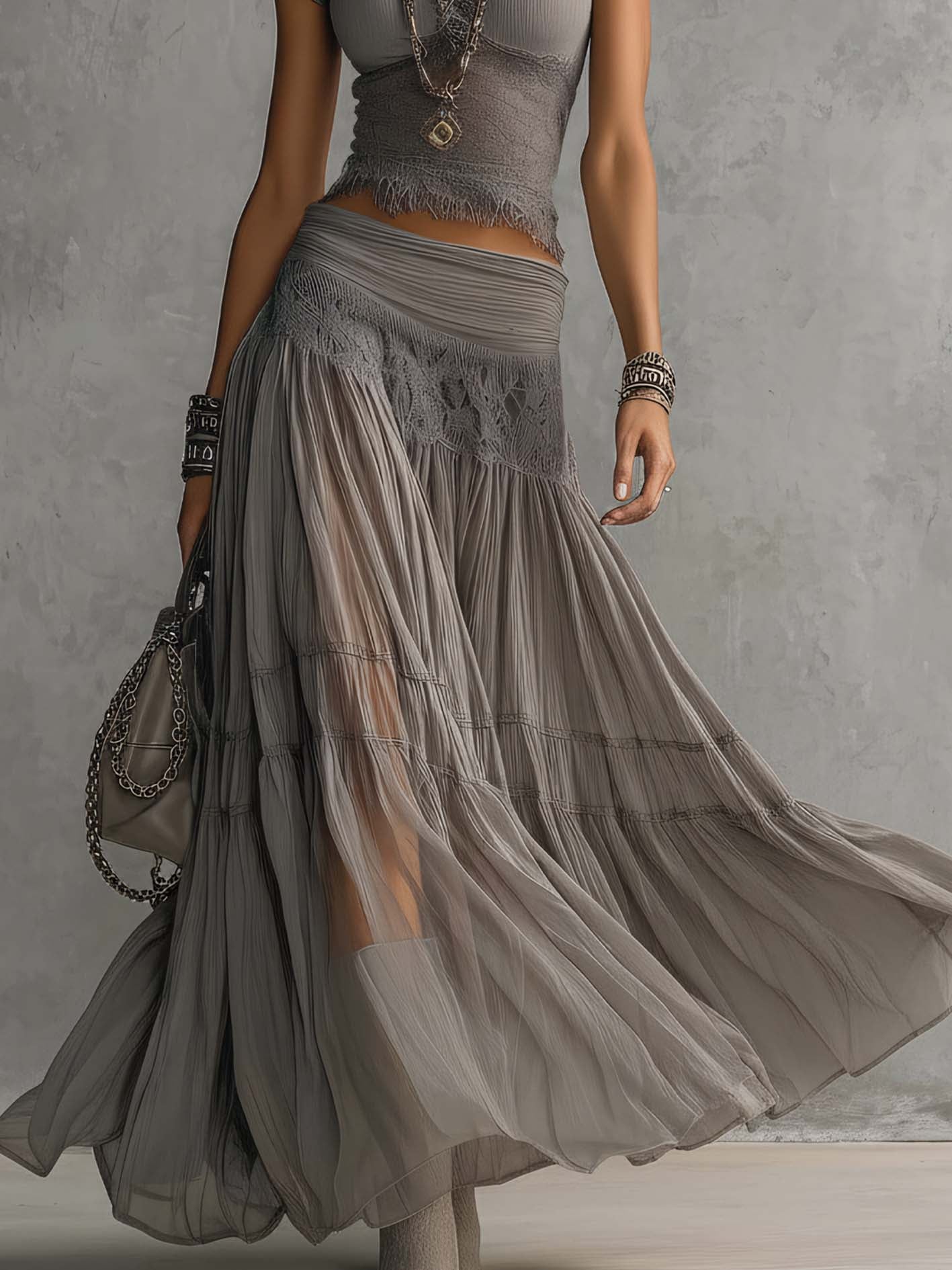 Caroline | Pleated Maxi Skirt Set