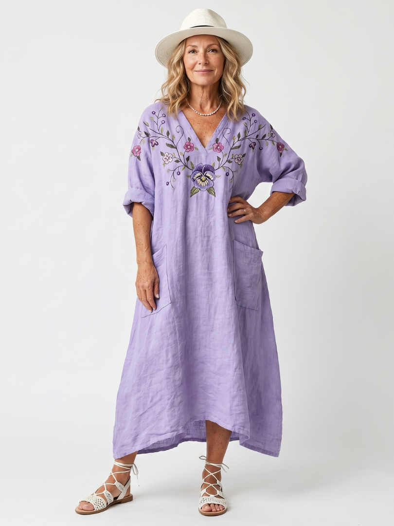 Ericka | Embroidered Relaxed Midi Dress
