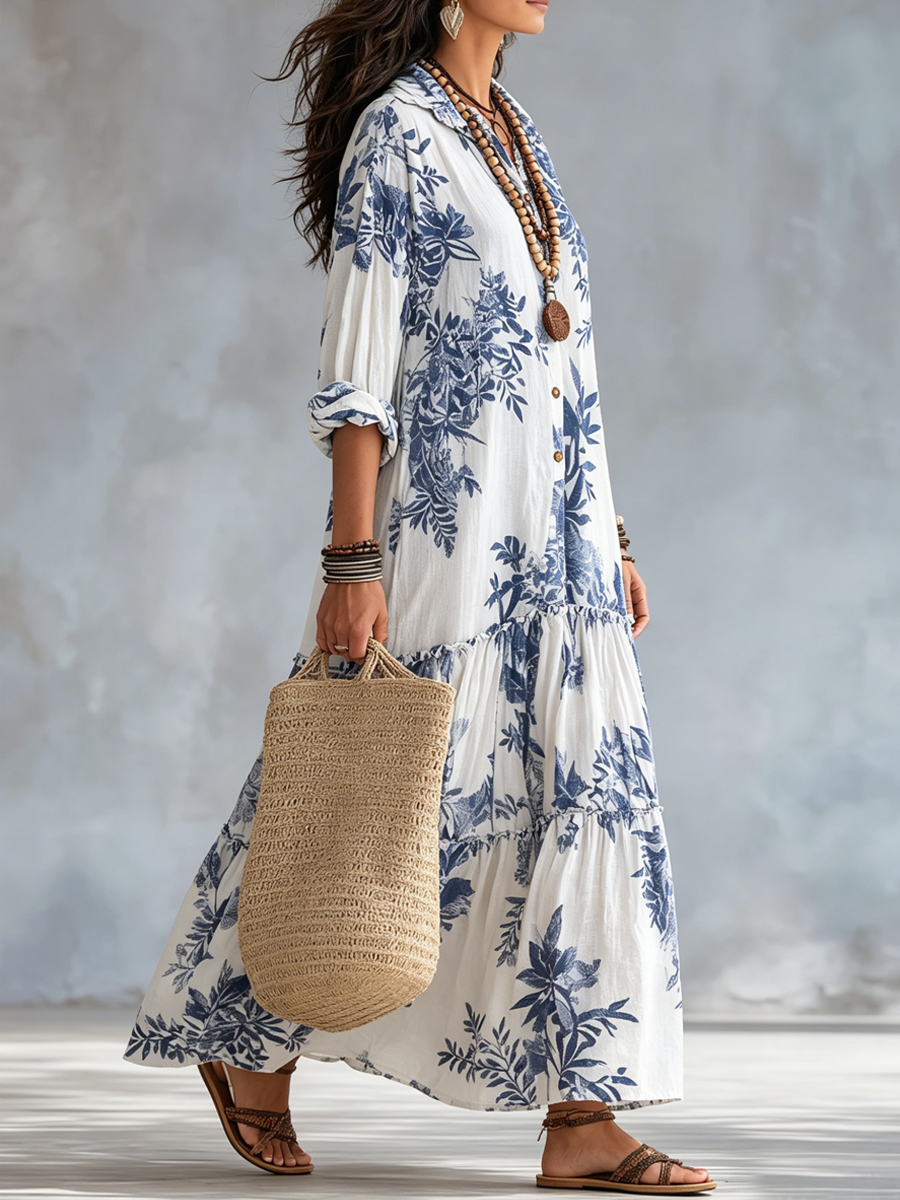 Eliza | Botanical Button-Front Maxi Dress