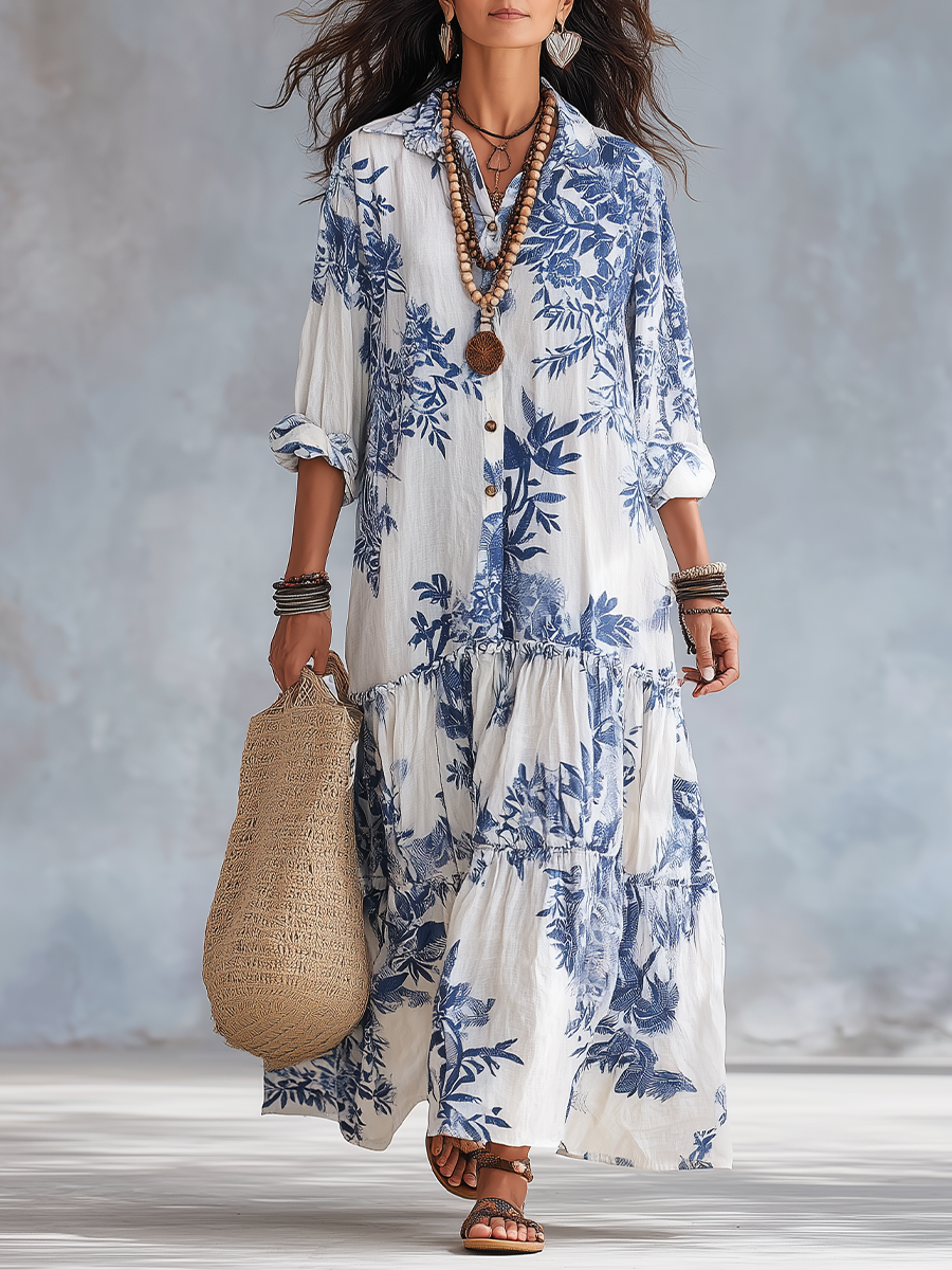 Eliza | Botanical Button-Front Maxi Dress