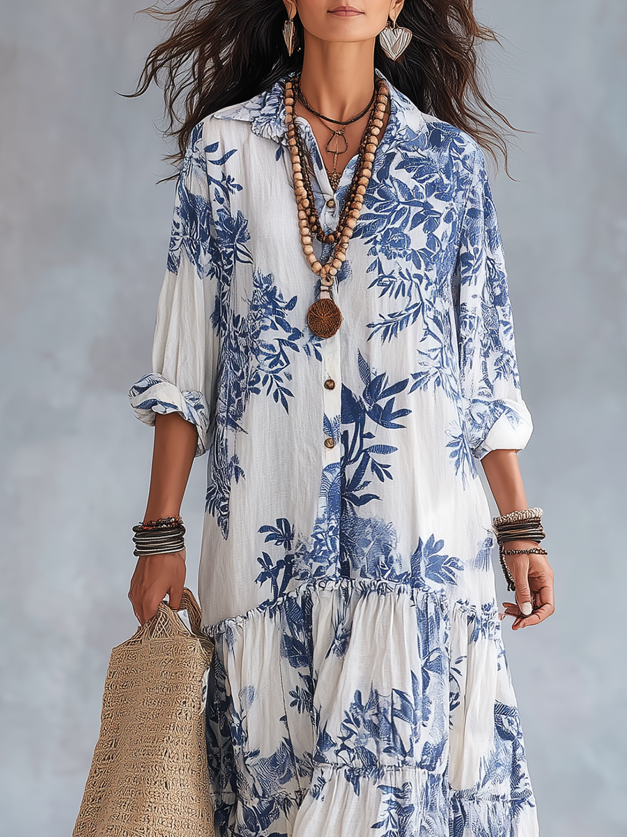 Eliza | Botanical Button-Front Maxi Dress