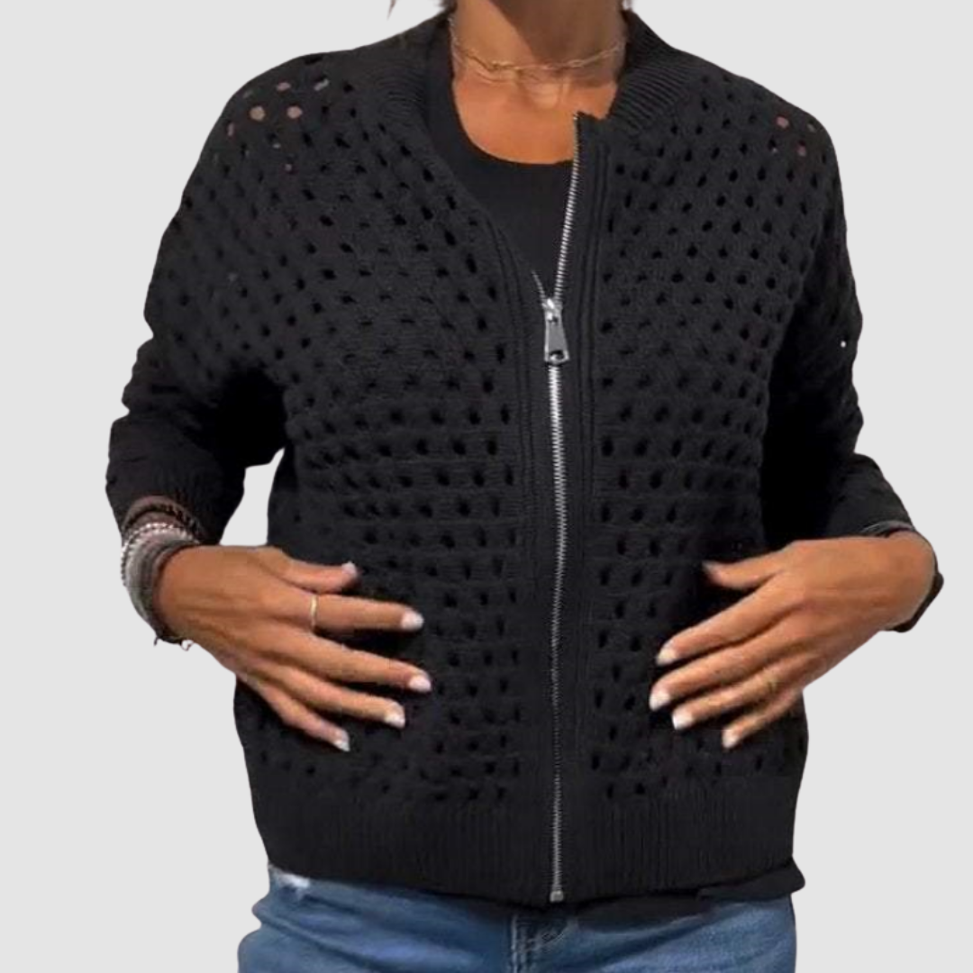 Kyla - Open-Knit Zip Cardigan