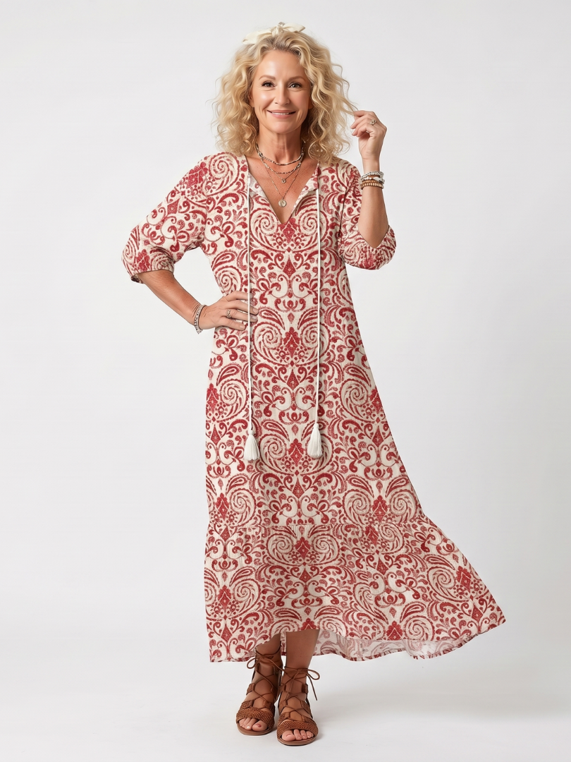 Cleo | Printed Tassel Midi Dress