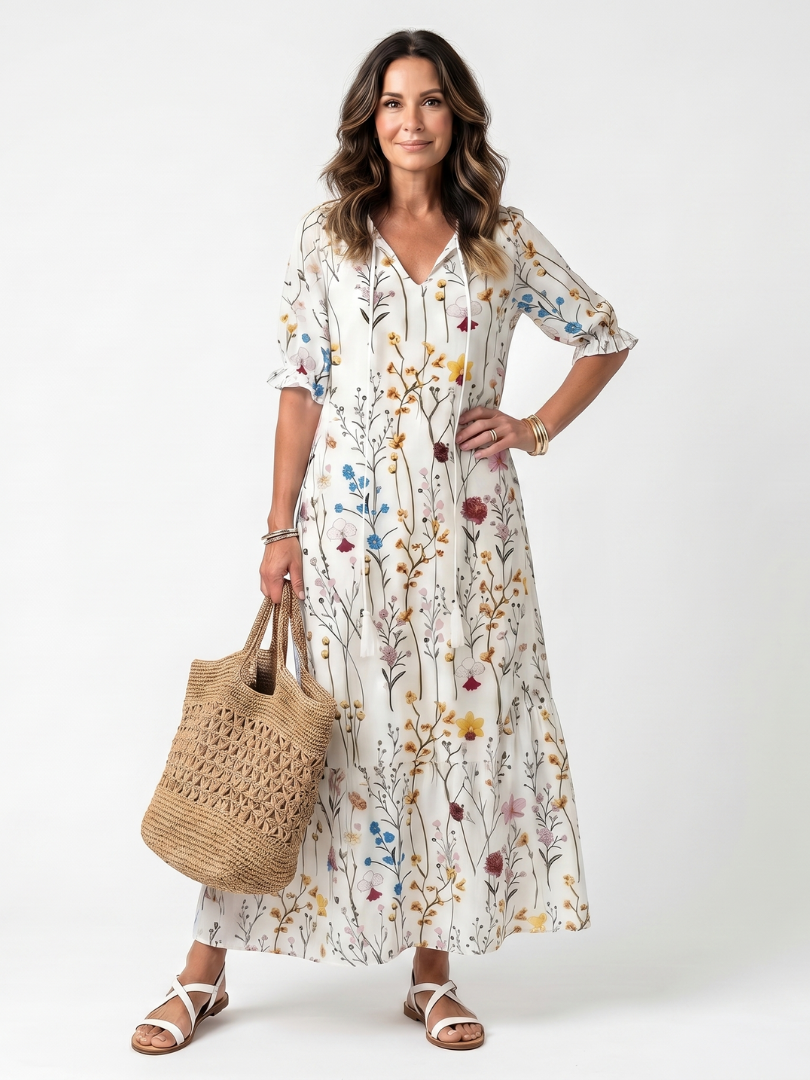 Celine | Botanical Print Midi Dress
