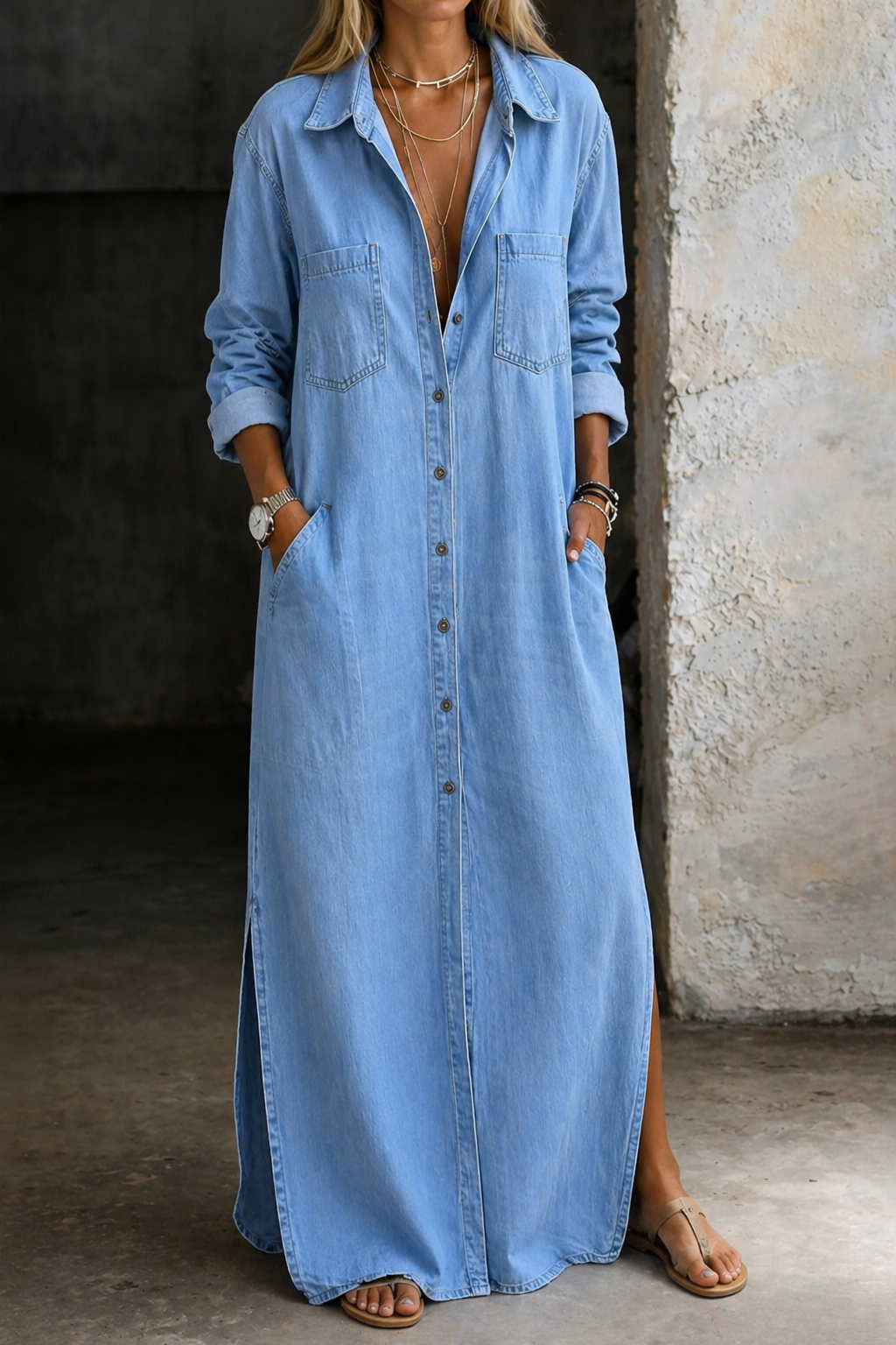 Isa | Button-Front Maxi Dress