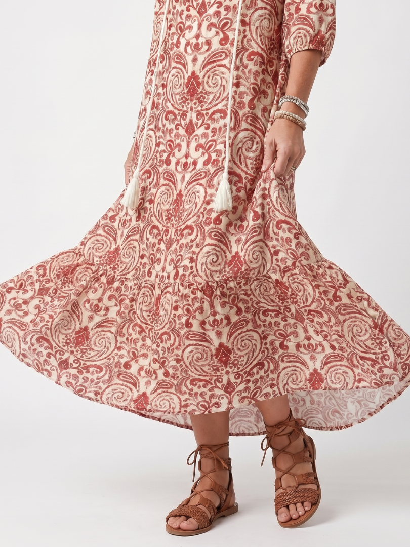 Cleo | Printed Tassel Midi Dress