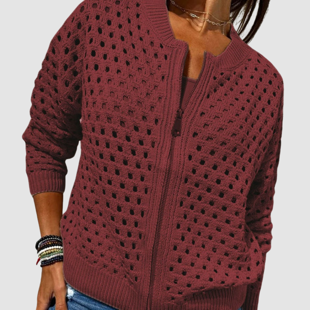 Kyla - Open-Knit Zip Cardigan