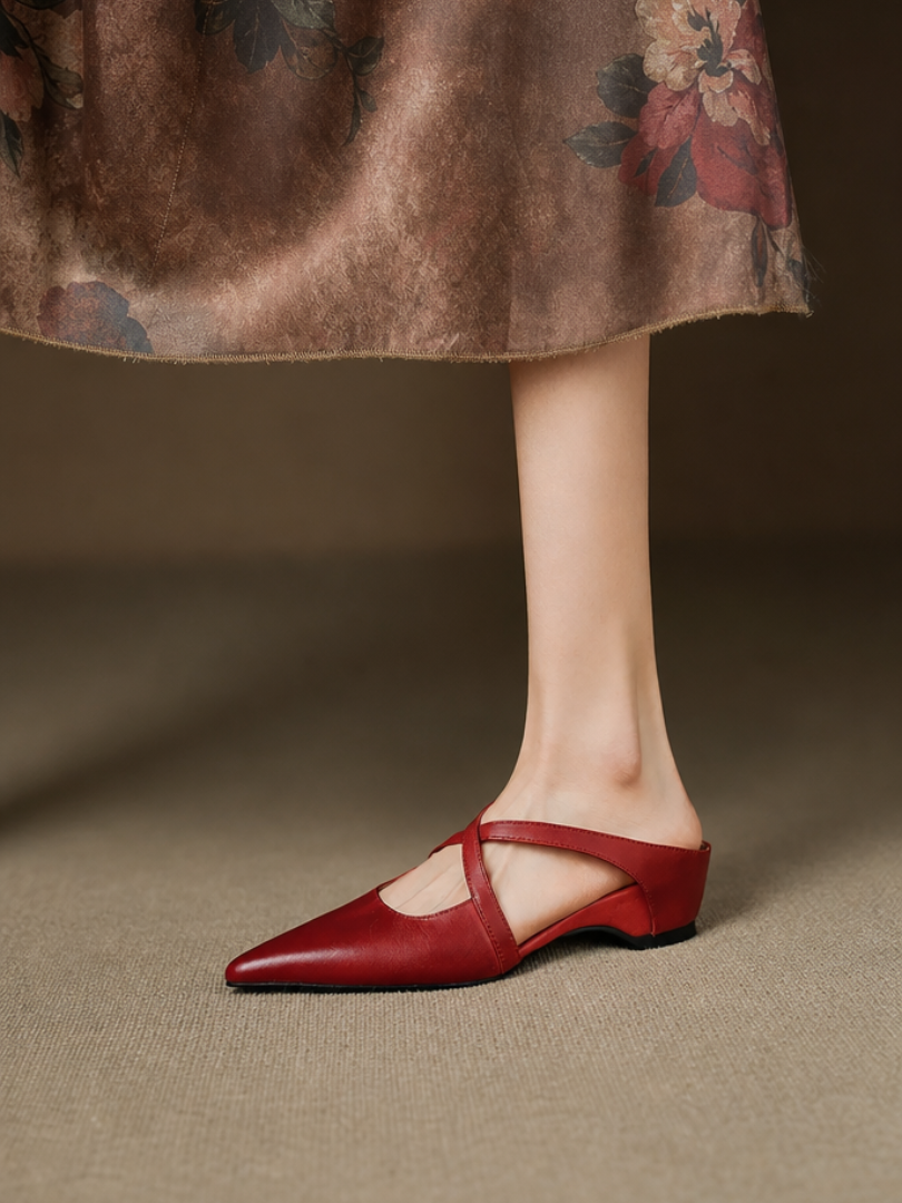Geia | Cross-Strap Leather Mules