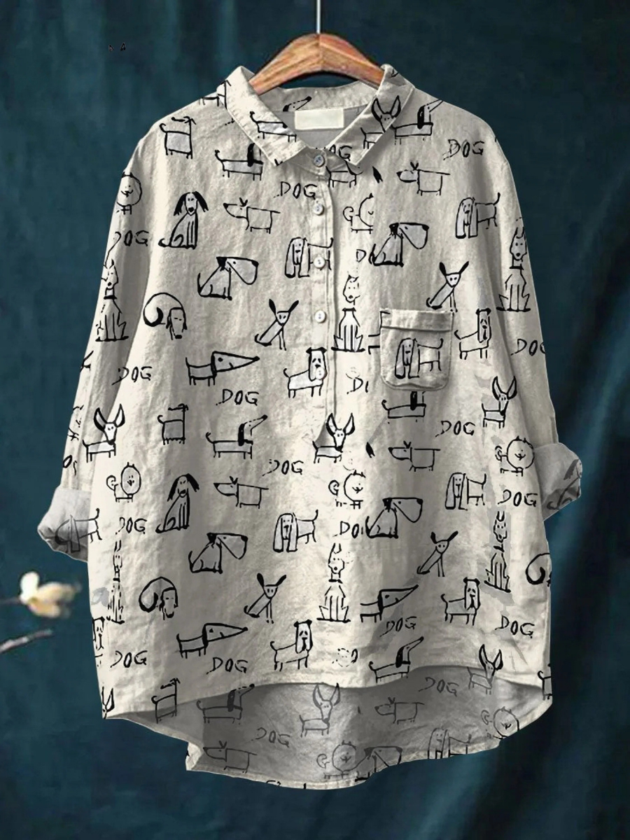 Ivy | Women's Cute Dog Print Casual Shirt