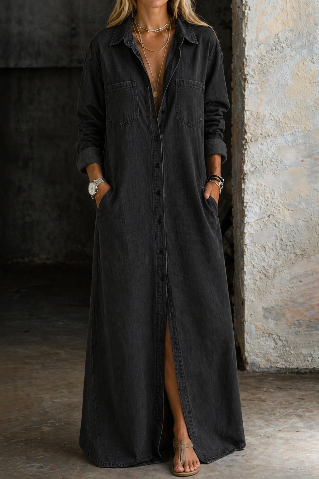 Isa | Button-Front Maxi Dress