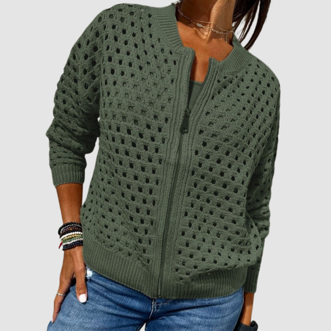 Kyla - Open-Knit Zip Cardigan
