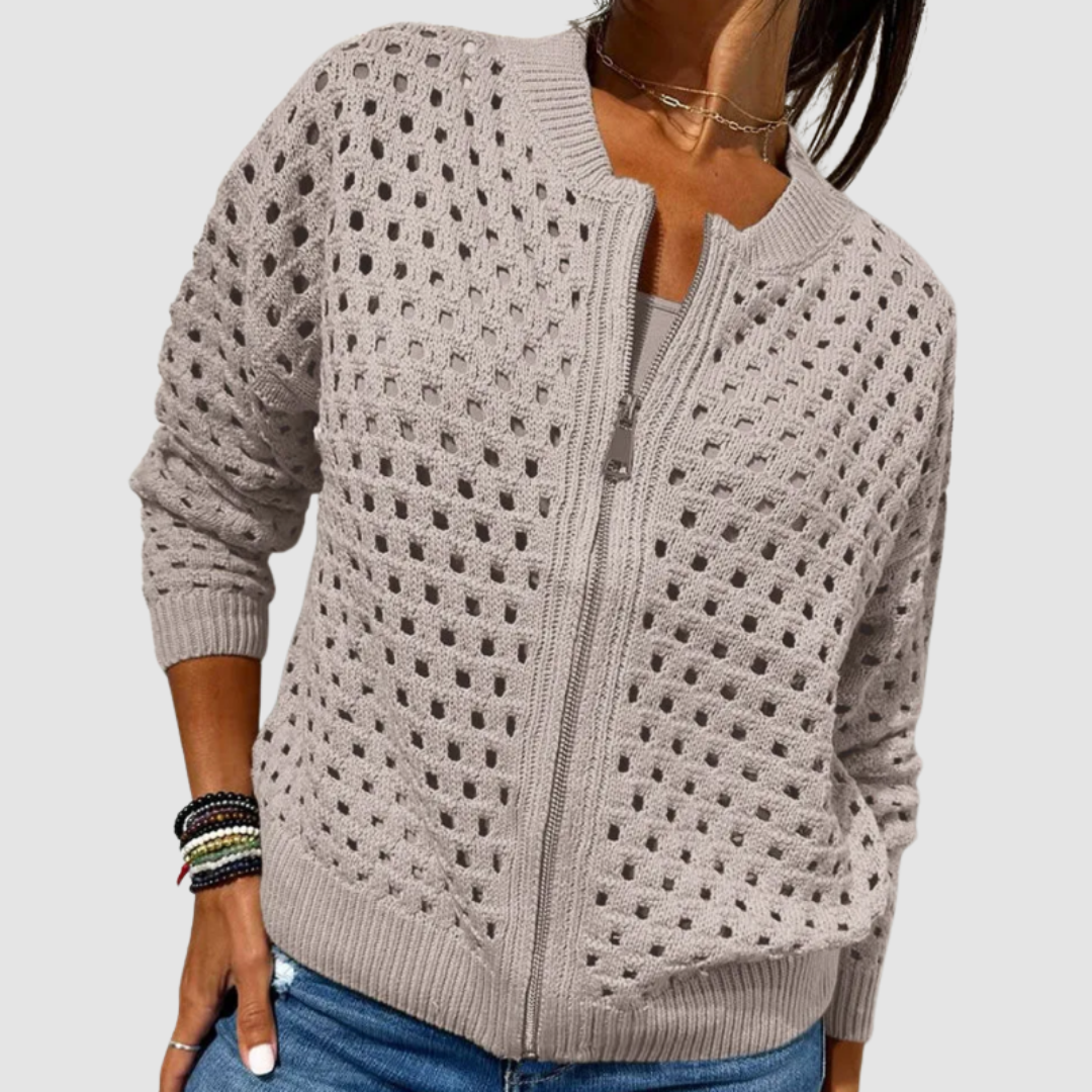 Kyla - Open-Knit Zip Cardigan