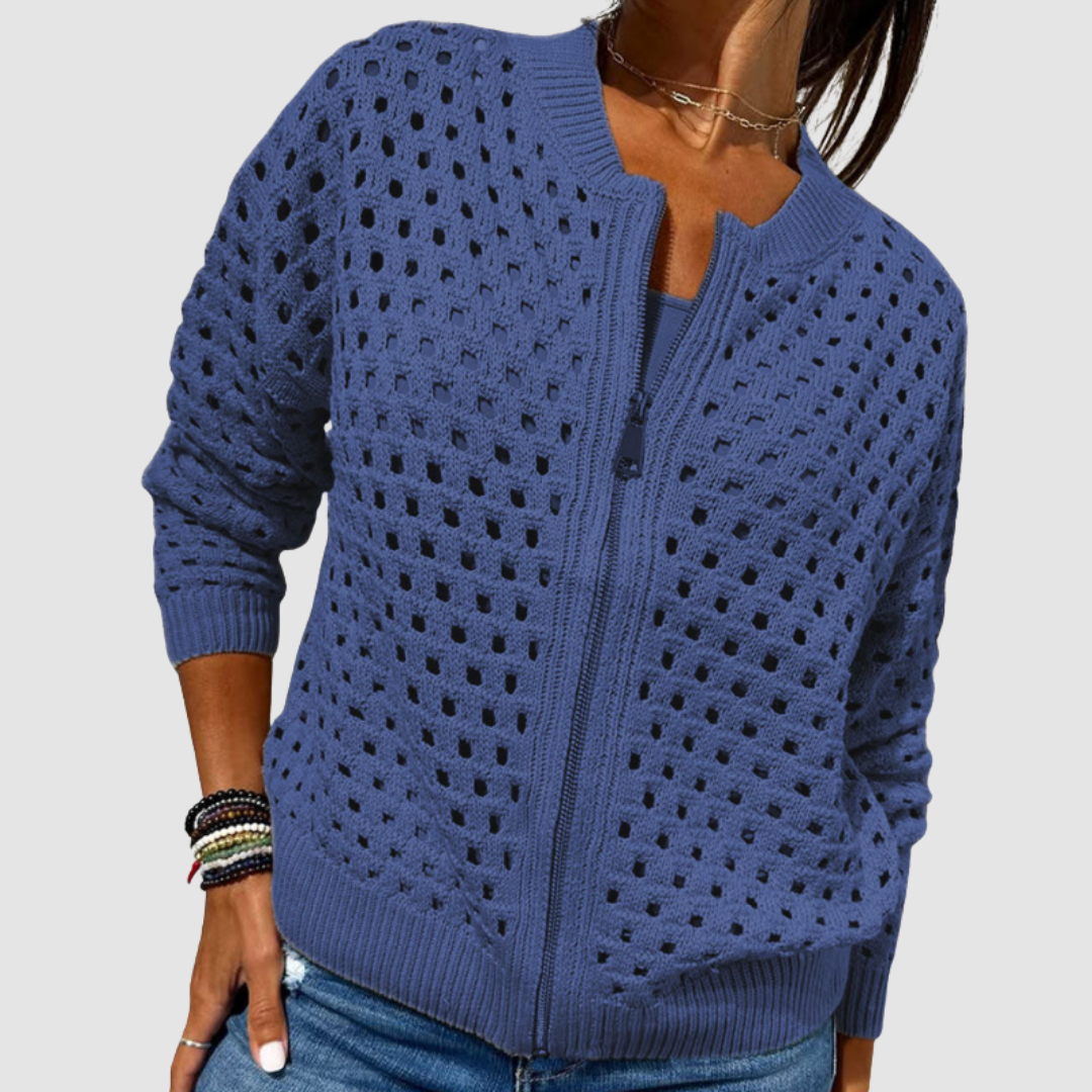 Kyla - Open-Knit Zip Cardigan