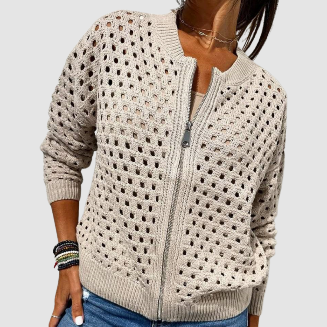 Kyla - Open-Knit Zip Cardigan