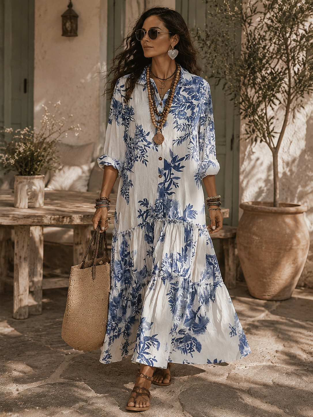 Eliza | Botanical Button-Front Maxi Dress