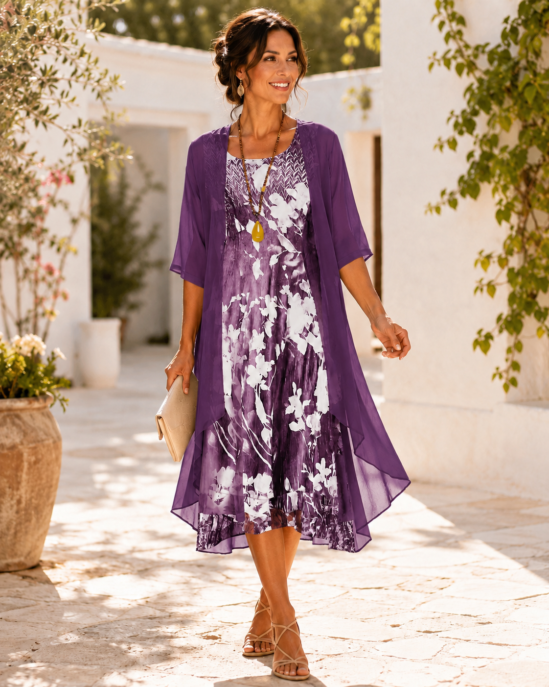 Angelou | Floral Two-Layer Midi Dress
