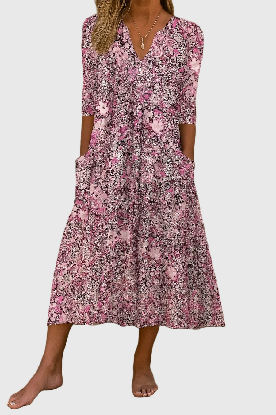 Harlow | Graceful V-Neck Elegance Midi Dress