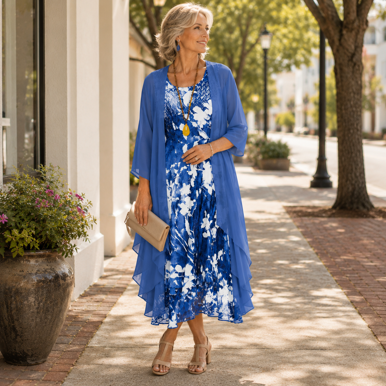 Angelou | Floral Two-Layer Midi Dress