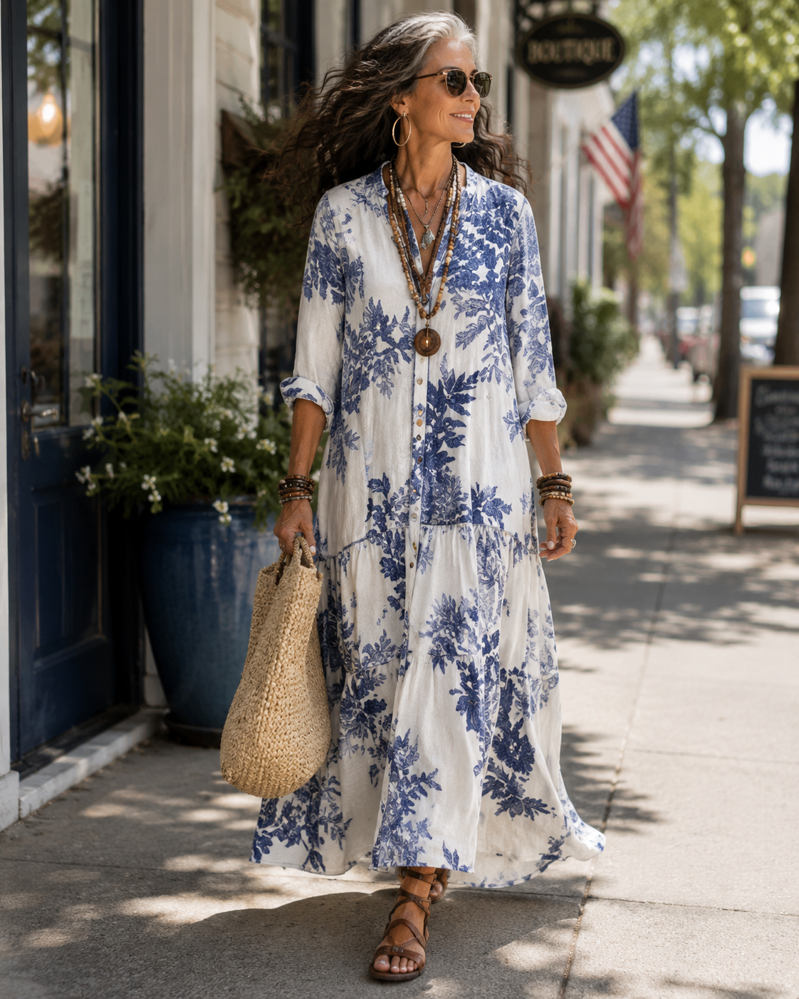 Eliza | Botanical Button-Front Maxi Dress