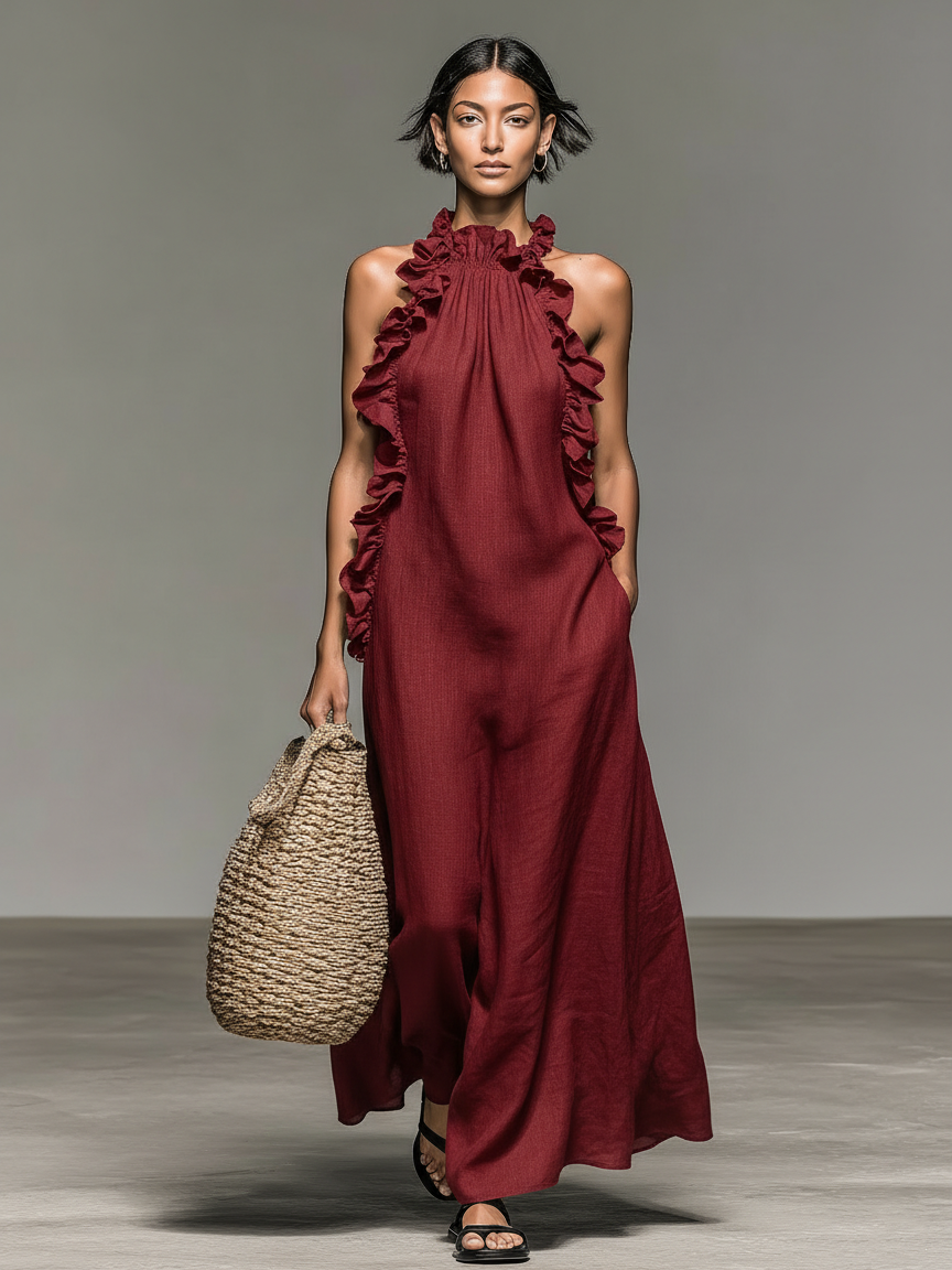Barbara | Ruffled Halter Maxi Dress