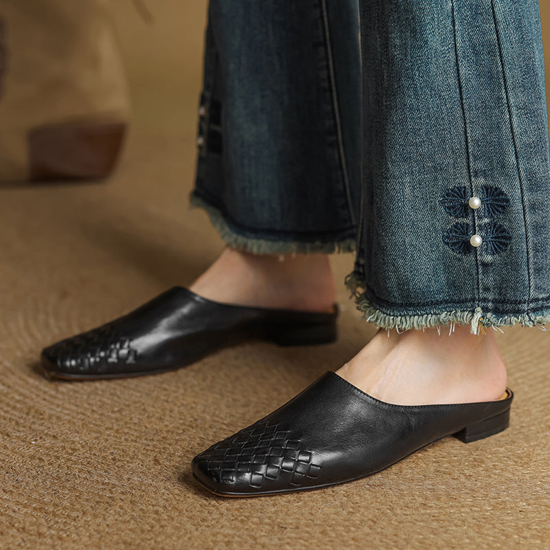 Kierra | Woven Leather Slip-On Mules