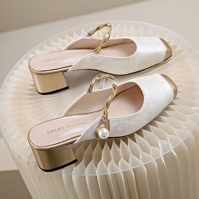 Lili | Pearl Accent Block Heel Mules