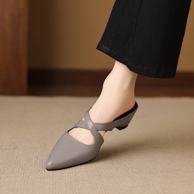 Chynna | Cross Strap Pointed-Toe Mule Heels