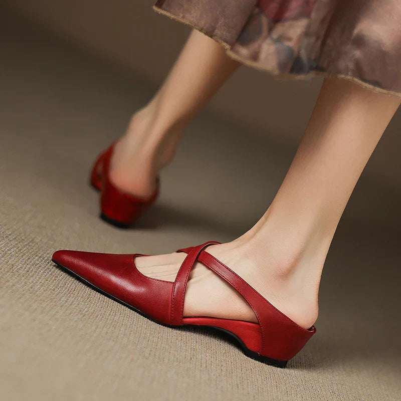 Geia | Cross-Strap Leather Mules