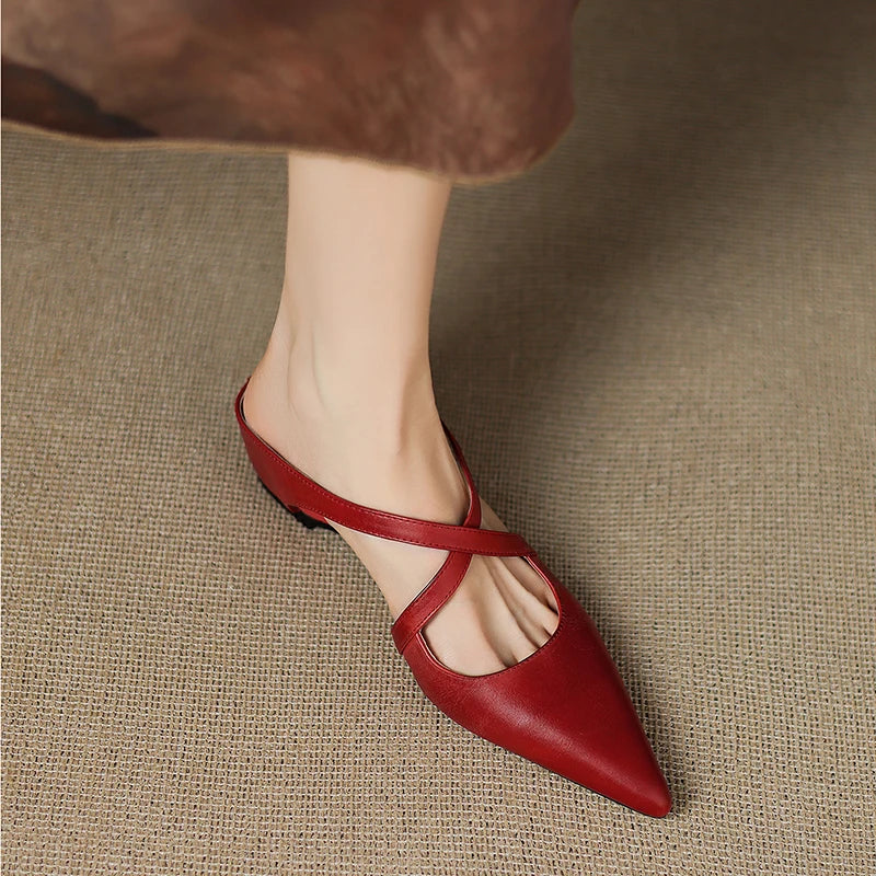 Geia | Cross-Strap Leather Mules