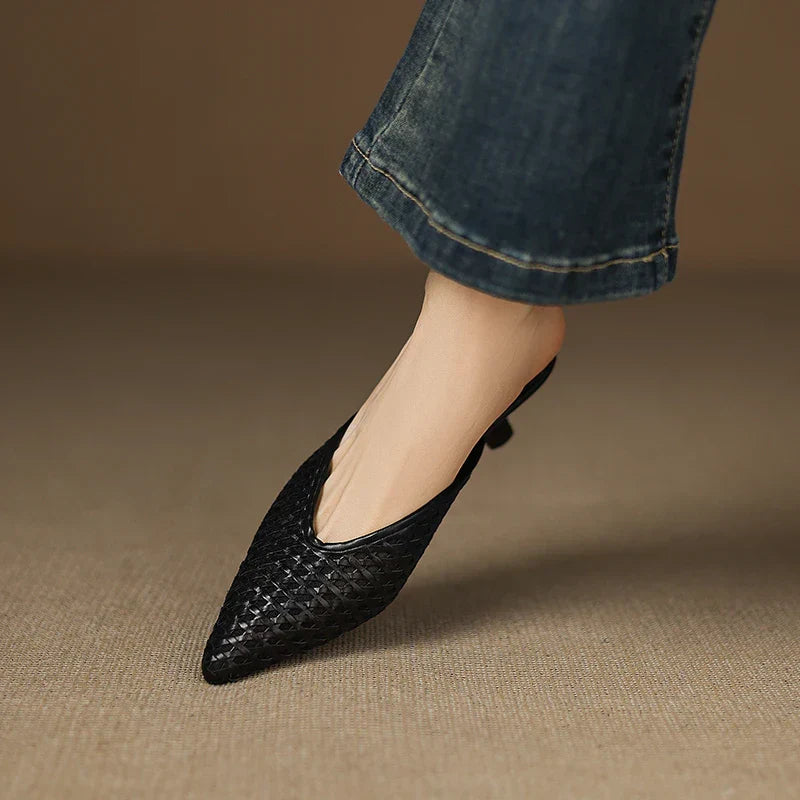 Iva | Woven Pointed-Toe Mule Heels