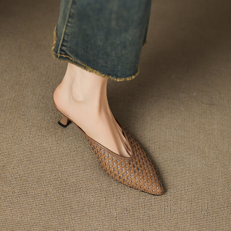 Iva | Woven Pointed-Toe Mule Heels