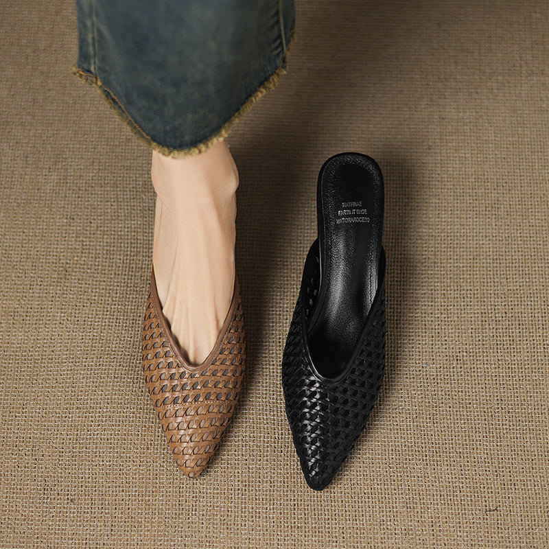 Iva | Woven Pointed-Toe Mule Heels
