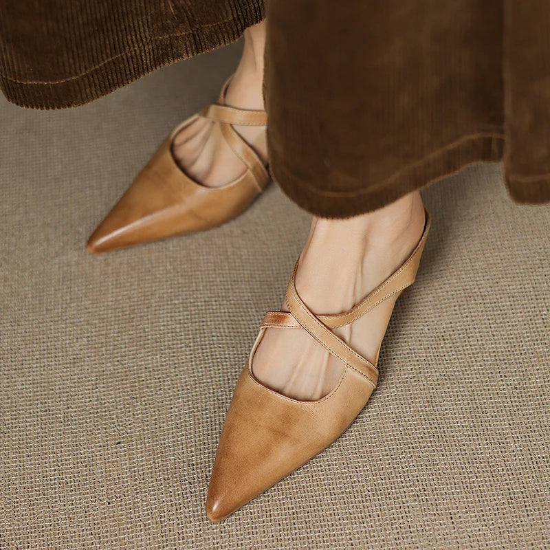 Geia | Cross-Strap Leather Mules