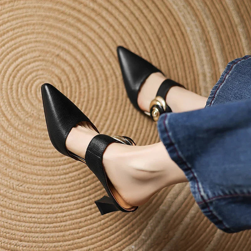 Thalia | Rose Accent Pointed-Toe Mules