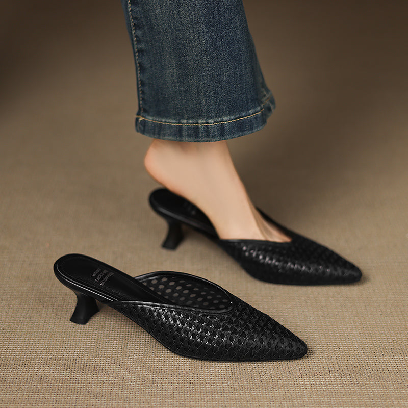 Iva | Woven Pointed-Toe Mule Heels