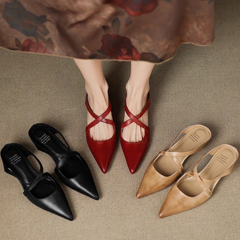 Geia | Cross-Strap Leather Mules