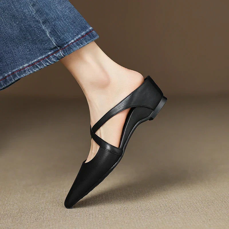 Geia | Cross-Strap Leather Mules