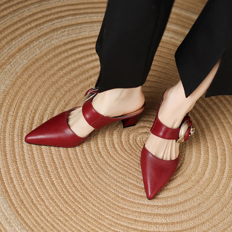 Thalia | Rose Accent Pointed-Toe Mules
