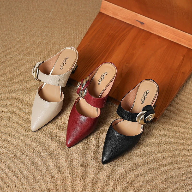 Thalia | Rose Accent Pointed-Toe Mules