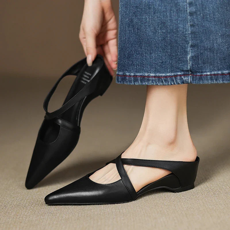 Geia | Cross-Strap Leather Mules
