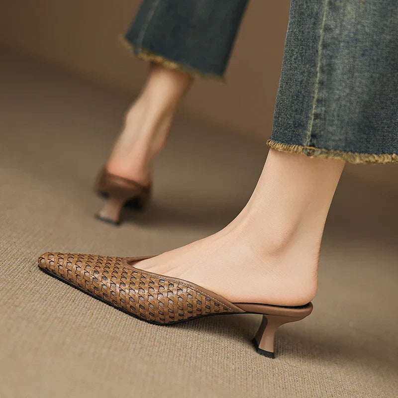Iva | Woven Pointed-Toe Mule Heels