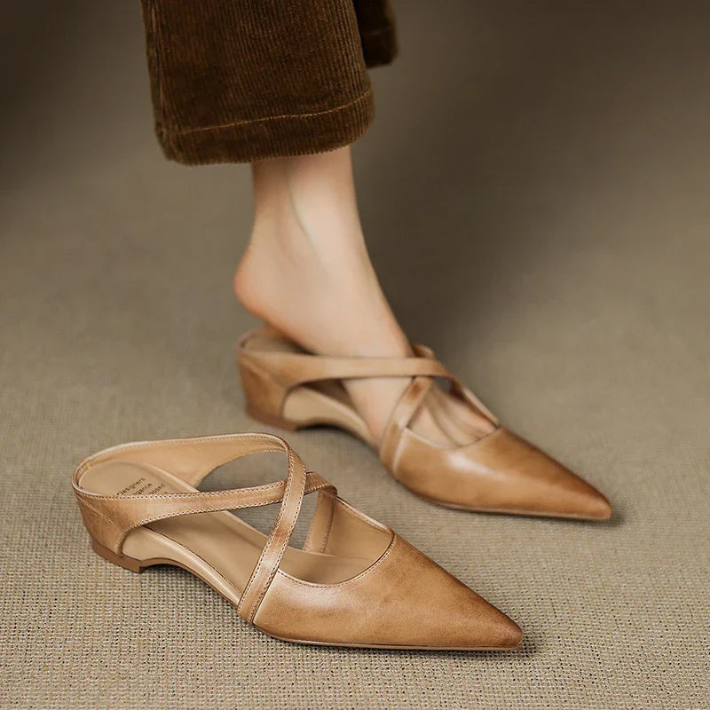 Geia | Cross-Strap Leather Mules