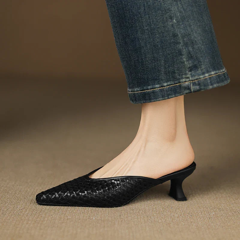 Iva | Woven Pointed-Toe Mule Heels