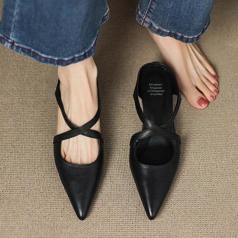 Geia | Cross-Strap Leather Mules
