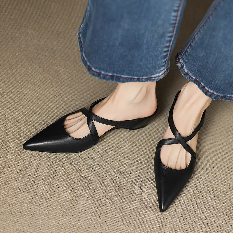 Geia | Cross-Strap Leather Mules