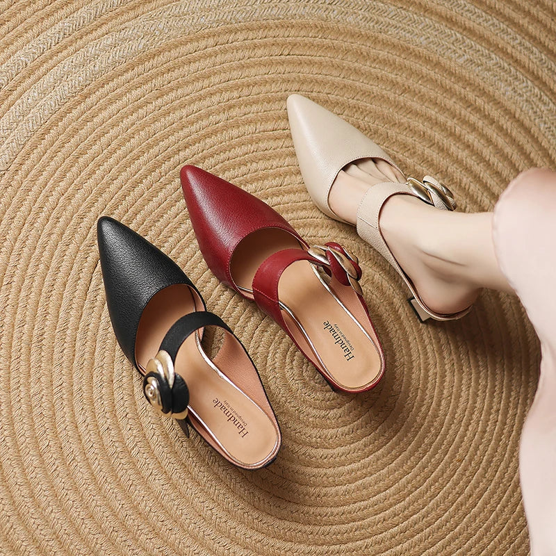 Thalia | Rose Accent Pointed-Toe Mules