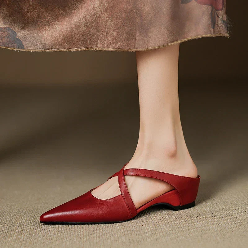 Geia | Cross-Strap Leather Mules
