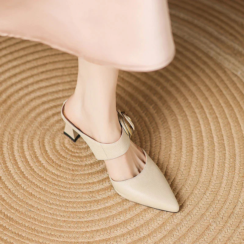 Thalia | Rose Accent Pointed-Toe Mules
