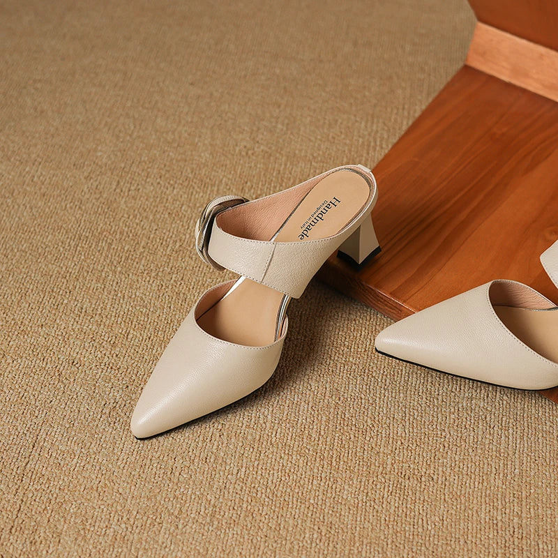 Thalia | Rose Accent Pointed-Toe Mules
